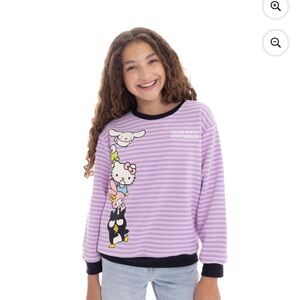 Hello Kitty Lavender & White Striped Crewneck Sweatshirt with Black Trim - Kids